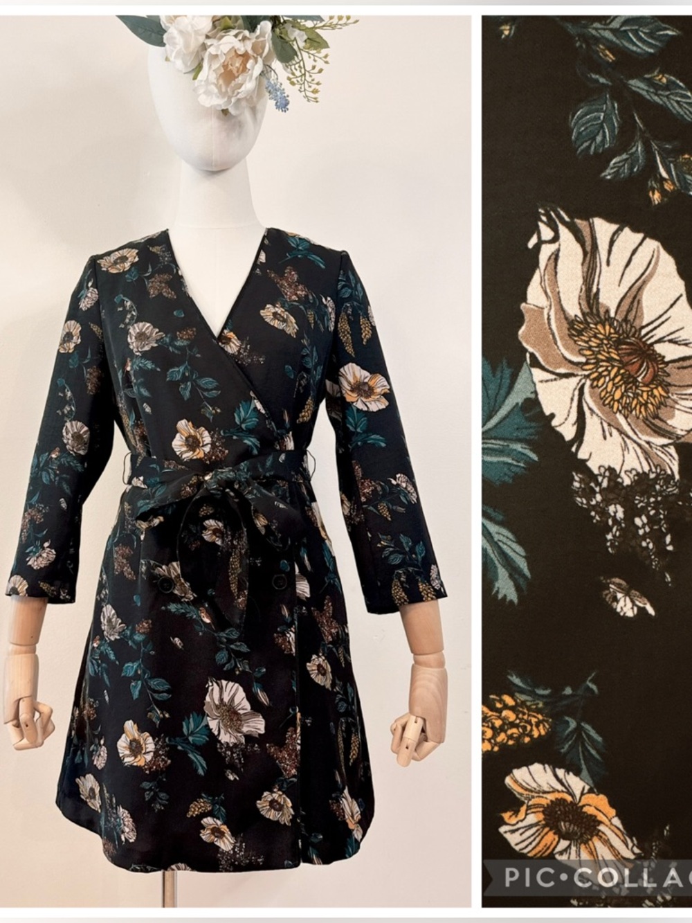 🌿 Frank & Oak Black Floral Wrap Mini Dress